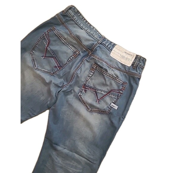 VTG Rocawear Jeans Mens 36x31.5 Blue Baggy Distressed Skater Faded Pipe Hip Hop - Picture 5 of 16